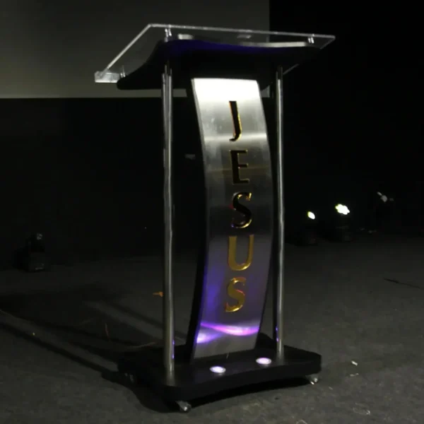 Púlpito de Madeira Marcos com Aço Inox com Logomarca e LED - Image 7