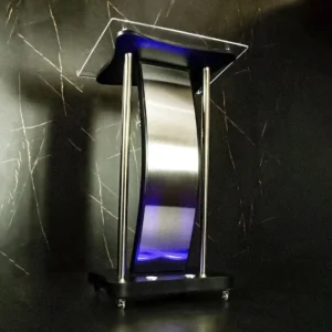 Púlpito de Madeira Marcos com Aço Inox com Logomarca e LED